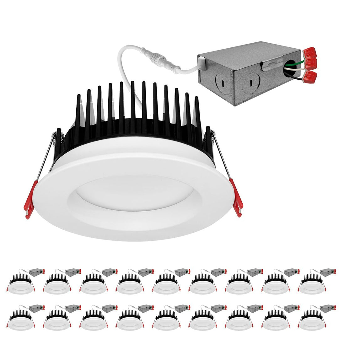 4 Inch Anti-Glare Recessed Lighting Canless LED Downlights 120V - 15W - Frosted Lens - Wet Rated - 5CCT 2700K-5000K - 1300LM