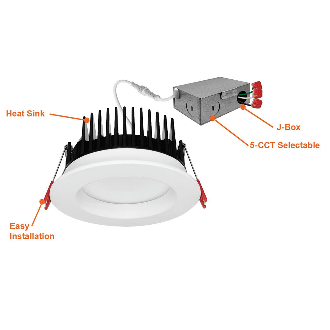 4 Inch Anti-Glare Recessed Lighting Canless LED Downlights 120V - 15W - Frosted Lens - Wet Rated - 5CCT 2700K-5000K - 1300LM