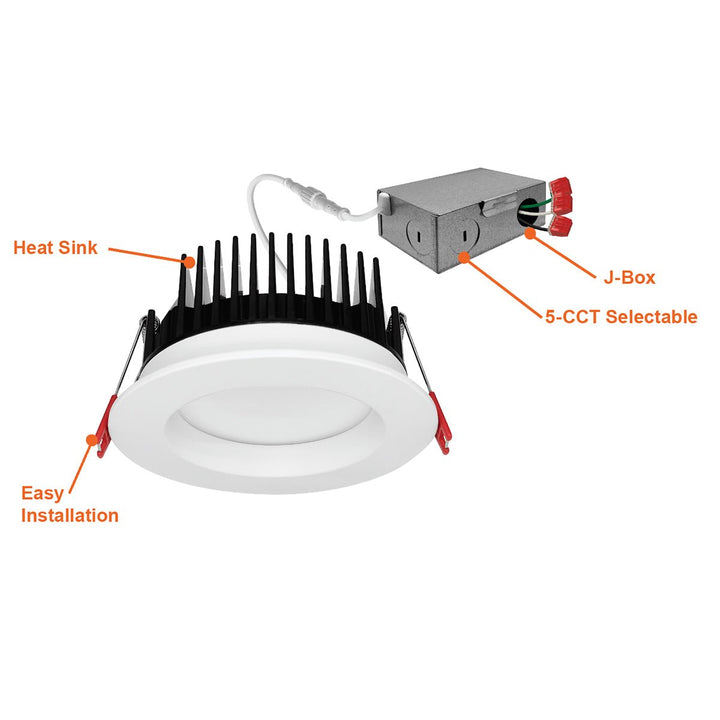 4 Inch Anti-Glare Recessed Lighting Canless LED Downlights 120V - 15W - Frosted Lens - Wet Rated - 5CCT 2700K-5000K - 1300LM