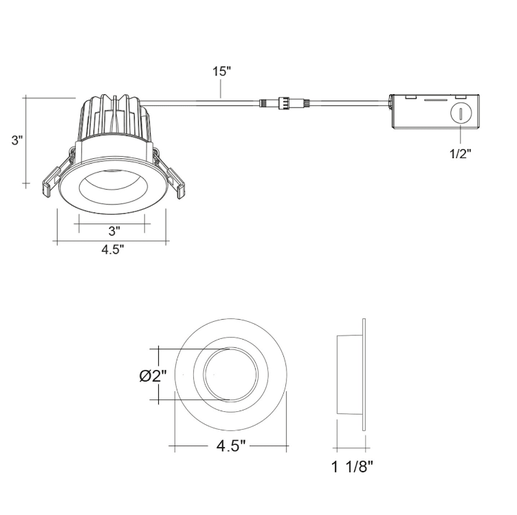 4 Inch Black Anti-Glare Warm to Dim Canless LED Recessed Lighting - 120V - COB LED Chip - Wet Rated - Warm to Dim 3000K to 1800K - 850LM