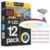 4" Inch Baffle Trim 2 Hour Fire Rated Recessed Light Slim Canless LED Wafer Lights - Wet Rated - 5CCT 2700K-5000K - 900LM