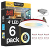 4" Inch Baffle Trim 2 Hour Fire Rated Recessed Light Slim Canless LED Wafer Lights - Wet Rated - 5CCT 2700K-5000K - 900LM