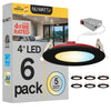 4" Inch Black 2 Hour Fire Rated Recessed Light Slim Canless LED Wafer Lights - Wet Rated - 5CCT 2700K-5000K - 900LM