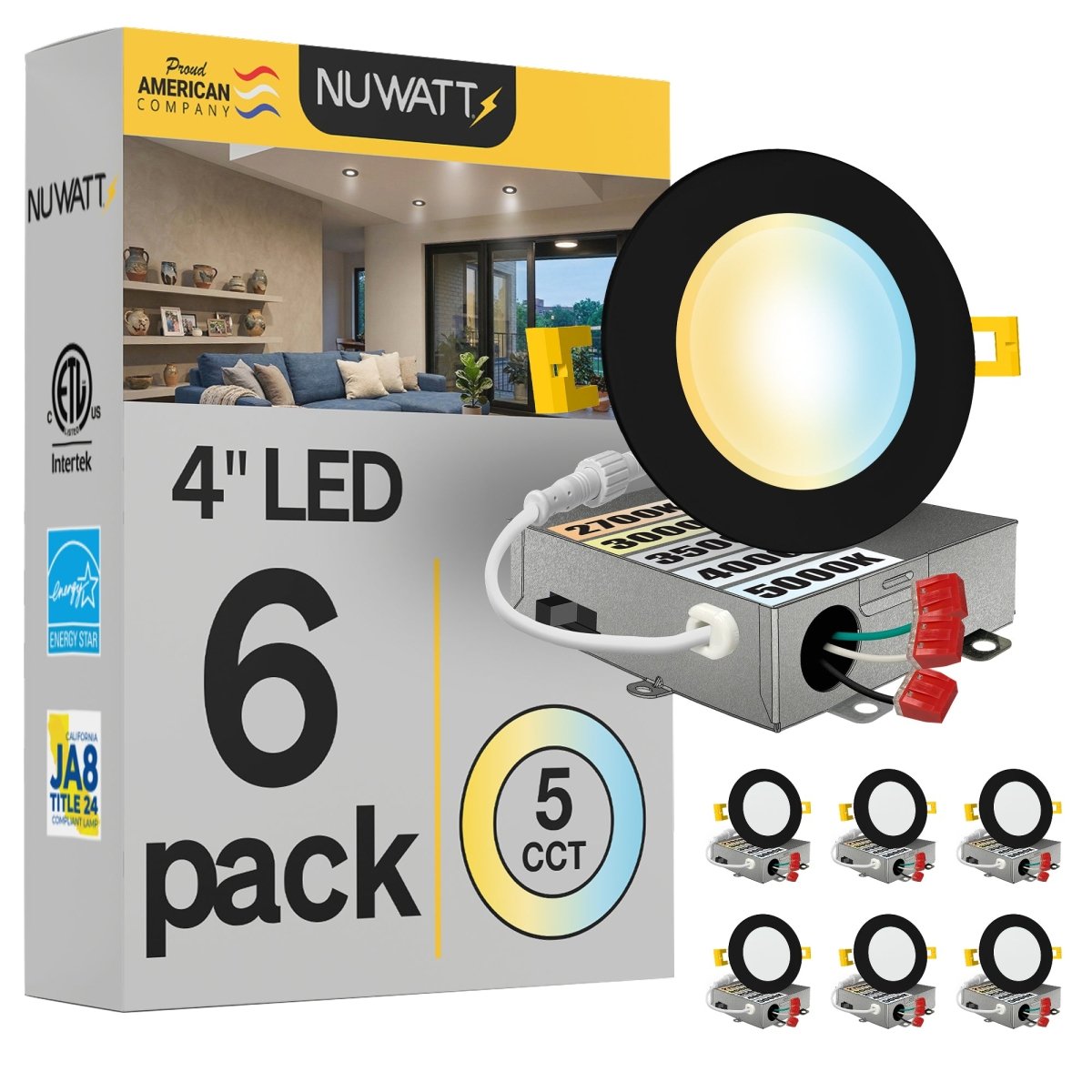 ASD - 6 Pack 4 Inch 5CCT 2700K-5000K LED Recessed Light, 12W 50W Eqv, Ultra Slim Dimmable Ceiling Lights with J Box, Gray Free Wafer Downlight, Slim Round Light, UL ASD - 6 Pack 4 Inch 5CCT 2700K-5000K LED Recessed Light, 12W 50W Eqv, Ultra Slim Dimmable Ceiling Lights with J Box, Gray Free Wafer Downlight, Slim Round Light, UL
