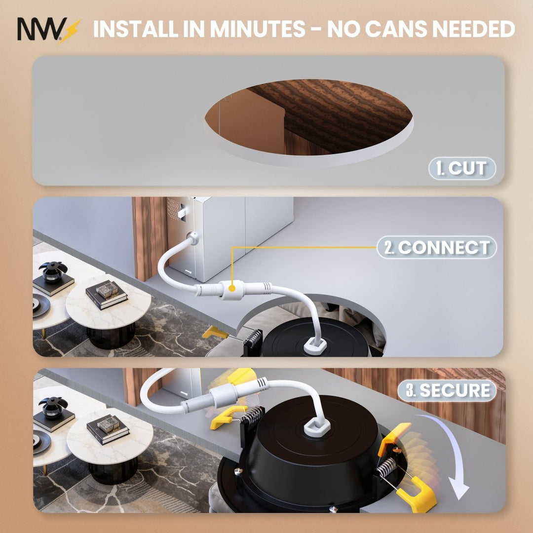 4" Inch Black Gimbal Recessed Light for Sloped Ceiling Canless LED Lighting - Damp Rated - 5CCT 2700K-5000K - 630LM