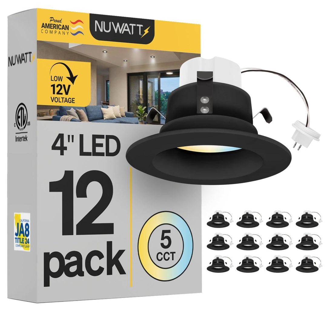 4" Inch Black MR16 LED Retrofit 12V Recessed Downlights - Wet Rated - 5CCT 2700K-5000K - 660LM - GU5.3 Base