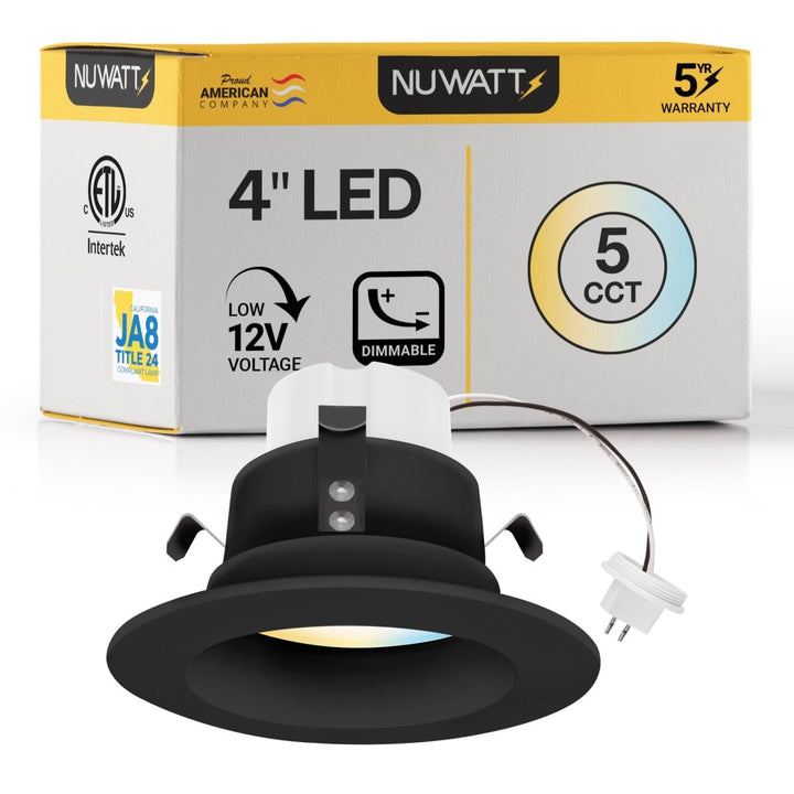 4" Inch Black MR16 LED Retrofit 12V Recessed Downlights - Wet Rated - 5CCT 2700K-5000K - 660LM - GU5.3 Base