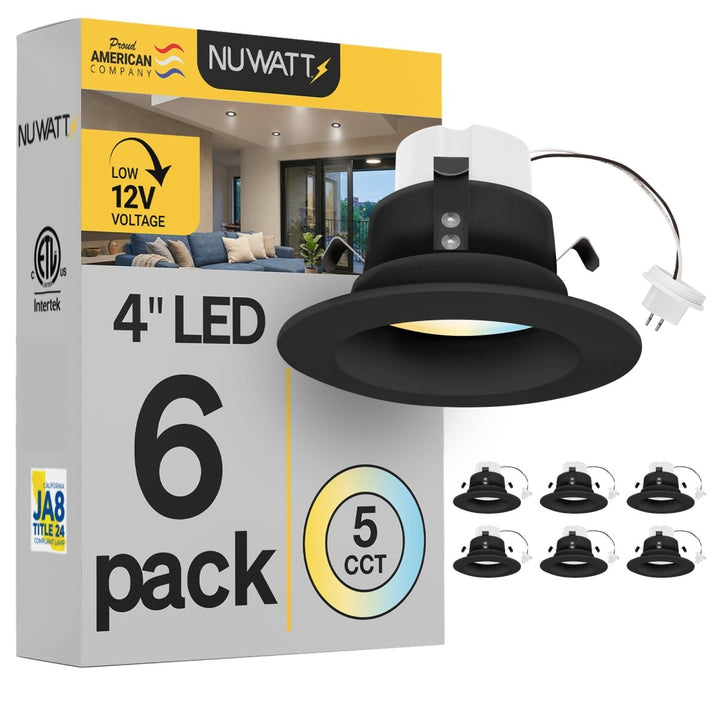 4" Inch Black MR16 LED Retrofit 12V Recessed Downlights - Wet Rated - 5CCT 2700K-5000K - 660LM - GU5.3 Base