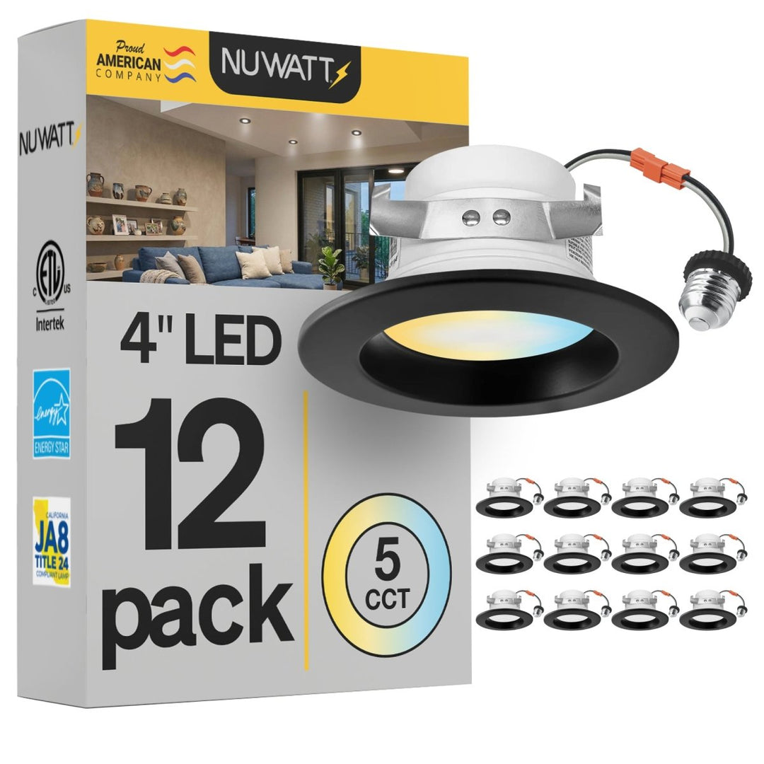 4" Inch Black Retrofit LED Recessed Can Lights - Wet Rated - 5CCT 2700K-5000K - 680LM
