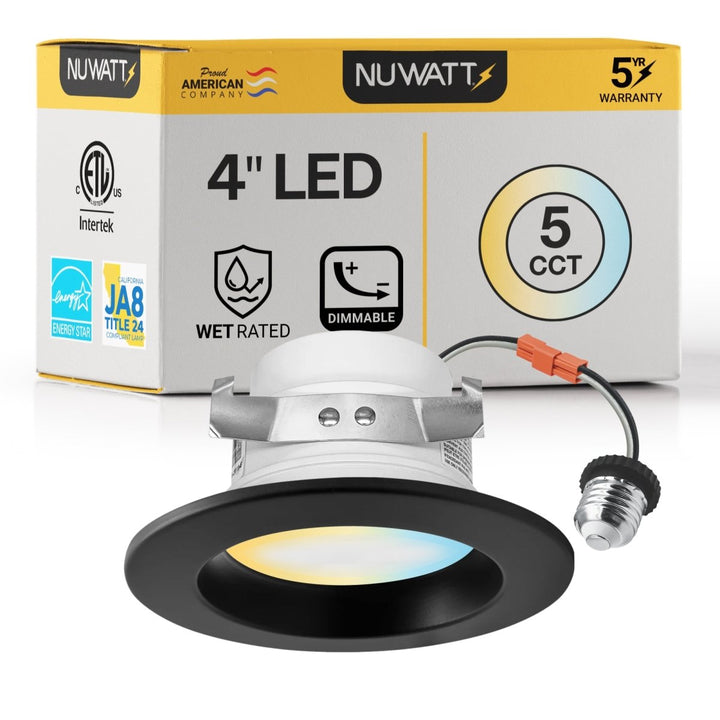 4" Inch Black Retrofit LED Recessed Can Lights - Wet Rated - 5CCT 2700K-5000K - 680LM