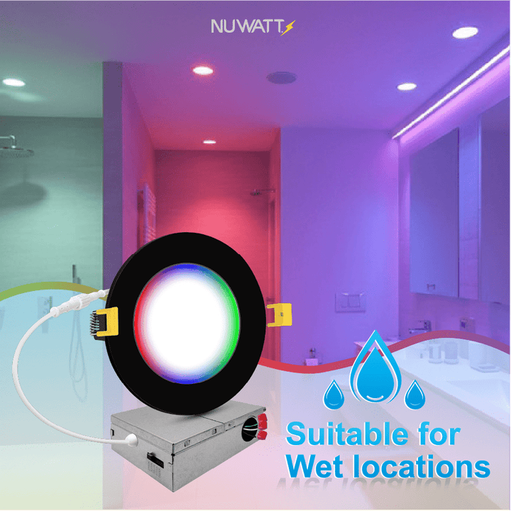 4" Inch Black Smart Downlights RGB Color Changing Recessed Lights Canless LED - Wet Rated - 600LM