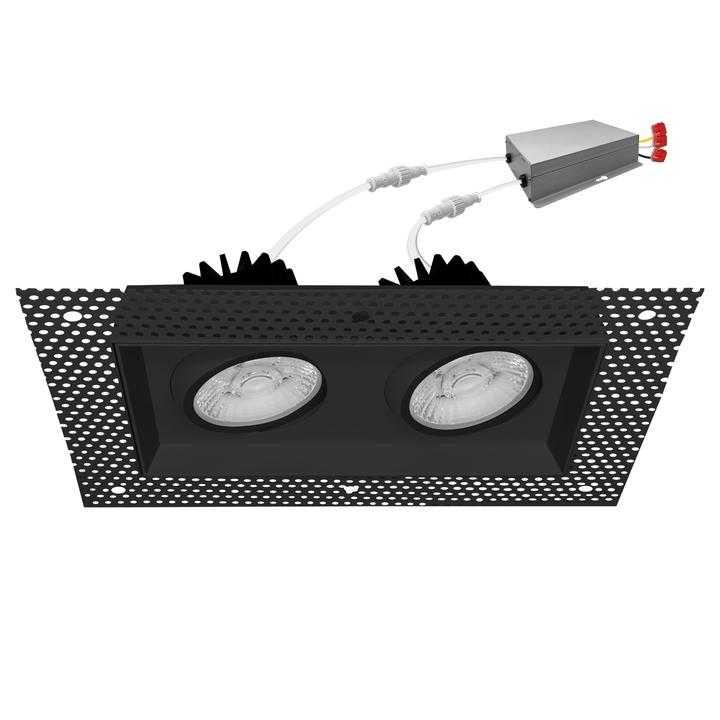4 Inch Black Square Gimbal Double Head Trimless LED Recessed Lighting - 30W - 2,000 Lumens - 120V - Wet Rated