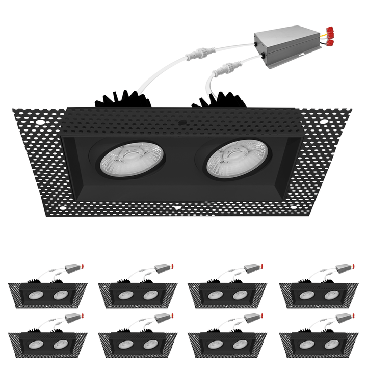 4 Inch Black Square Gimbal Double Head Trimless LED Recessed Lighting - 30W - 2,000 Lumens - 120V - Wet Rated