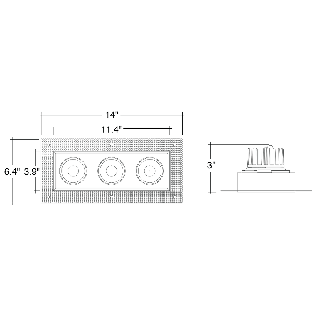 4 Inch Black Square Gimbal Triple Head Trimless LED Recessed Lighting - 45W - 3,000 Lumens - 120V - Wet Rated
