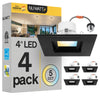 4" Inch Black Square Recessed Lighting Retrofit Can Lights - Wet Rated - 5CCT 2700K-5000K - 750LM