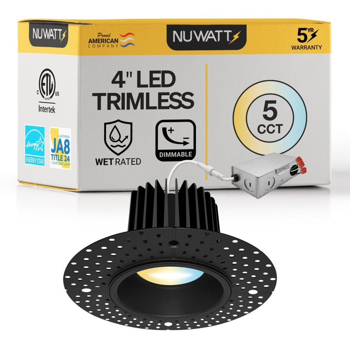 4 Inch Black Trimless Recessed Lighting - 15W - 1,000 Lumens - 120V