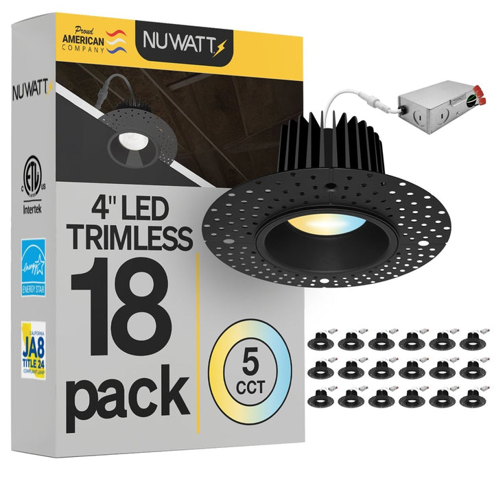4 Inch Black Trimless Recessed Lighting - 15W - 1,000 Lumens - 120V