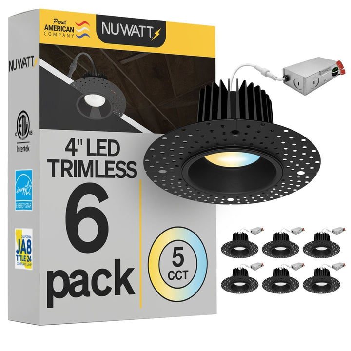 4 Inch Black Trimless Recessed Lighting - 15W - 1,000 Lumens - 120V
