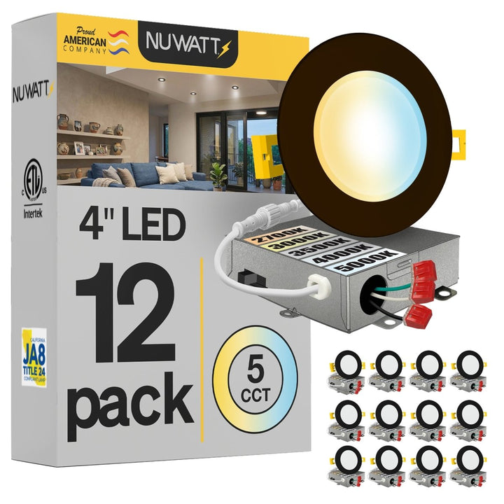 4" Inch Bronze Canless Recessed Lighting Slim LED Wafer Lights - Wet Rated - 5CCT 2700K-5000K - 630LM