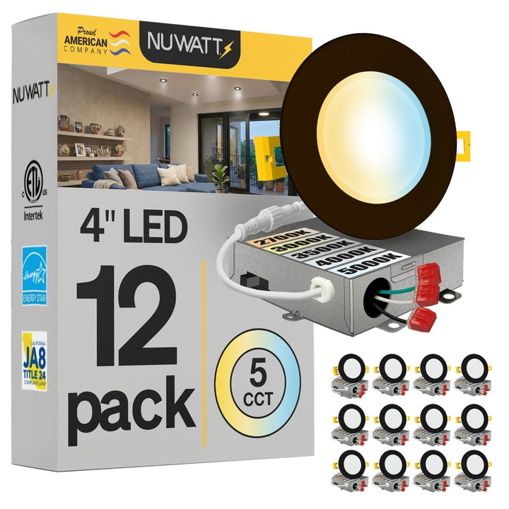 4" Inch Bronze Canless Recessed Lighting Slim LED Wafer Lights - Wet Rated - 5CCT 2700K-5000K - 630LM