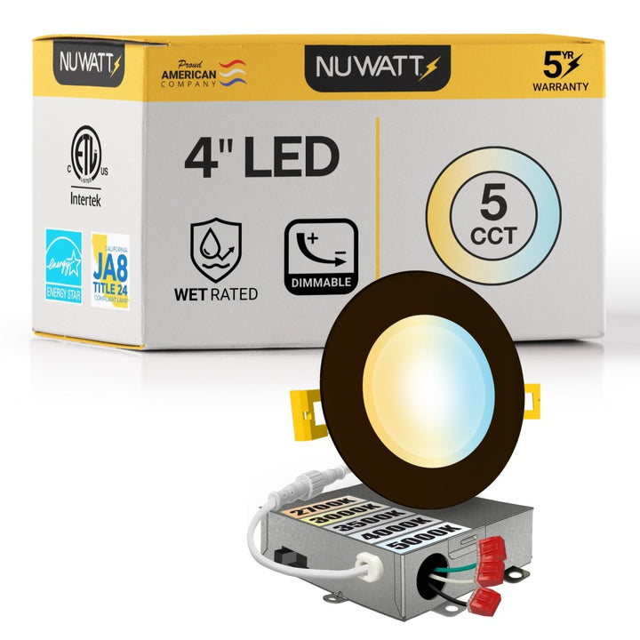 4" Inch Bronze Canless Recessed Lighting Slim LED Wafer Lights - Wet Rated - 5CCT 2700K-5000K - 630LM