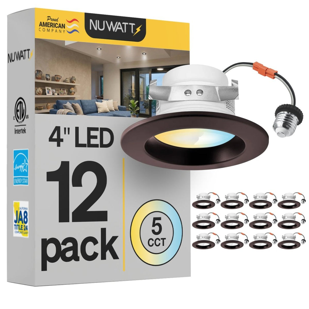 4" Inch Bronze Retrofit LED Recessed Can Lights - Wet Rated - 5CCT 2700K-5000K - 680LM