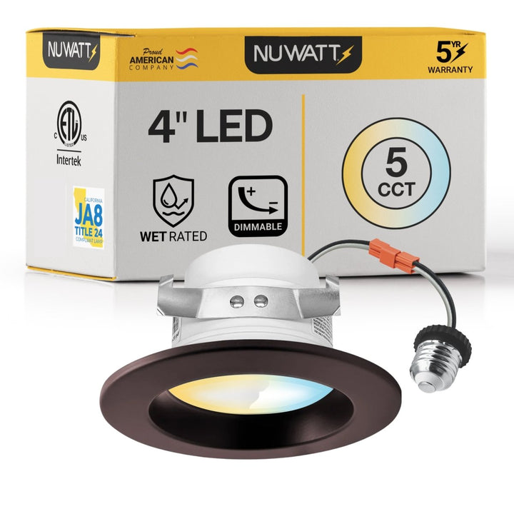 4" Inch Bronze Retrofit LED Recessed Can Lights - Wet Rated - 5CCT 2700K-5000K - 680LM