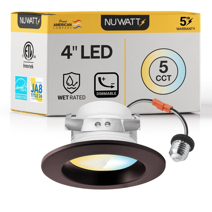 4" Inch Bronze Retrofit LED Recessed Can Lights - Wet Rated - 5CCT 2700K-5000K - 680LM