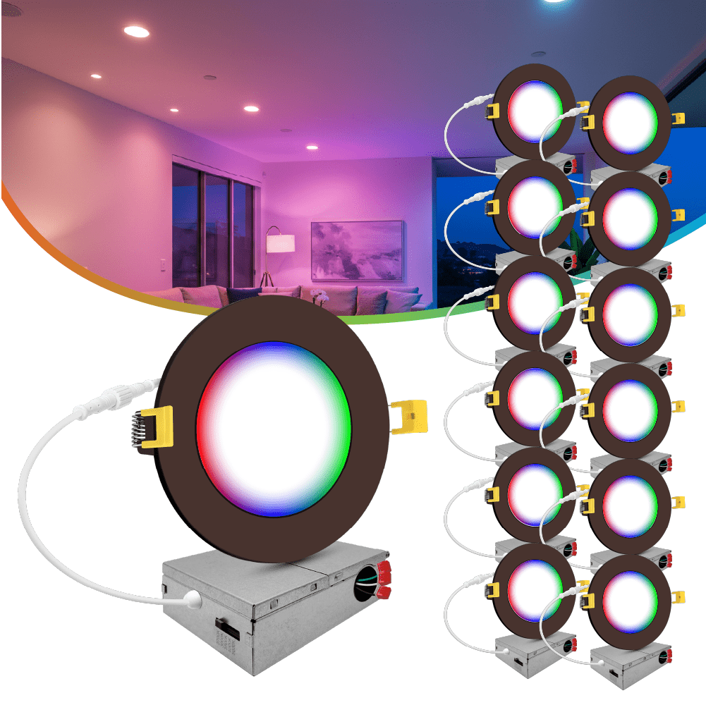 4" Inch Bronze Smart Downlights RGB Color Changing Recessed Lights Canless LED - Wet Rated - 600LM