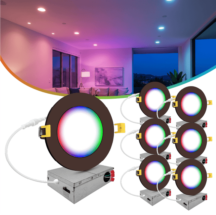 4" Inch Bronze Smart Downlights RGB Color Changing Recessed Lights Canless LED - Wet Rated - 600LM