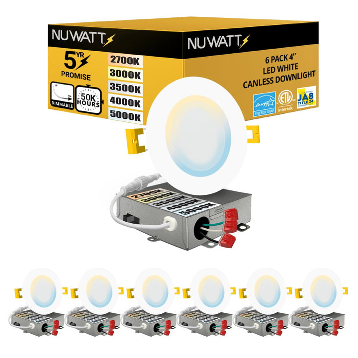 4" Inch Canless Recessed Lighting Slim LED Wafer Lights - Wet Rated - 5CCT 2700K-5000K - 630LM
