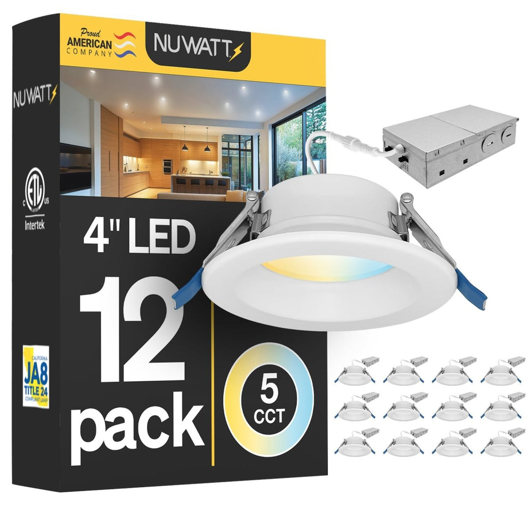 4" Inch Canless Regressed LED Recessed Lighting - Wet Rated - 5CCT 2700K-5000K - 750LM