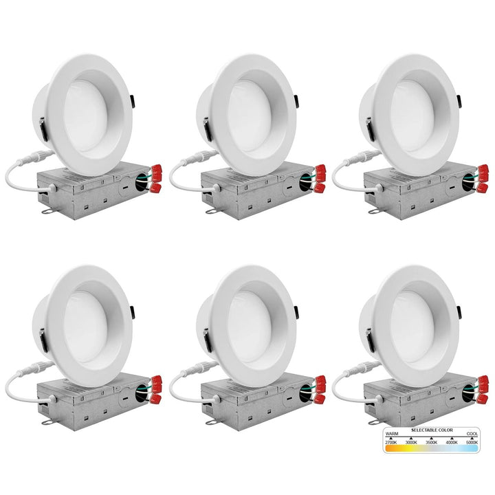 4" Inch Canless Regressed LED Recessed Lighting - Wet Rated - 5CCT 2700K-5000K - 750LM