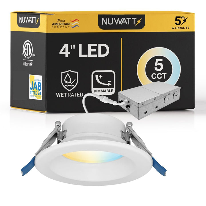 4" Inch Canless Regressed LED Recessed Lighting - Wet Rated - 5CCT 2700K-5000K - 750LM