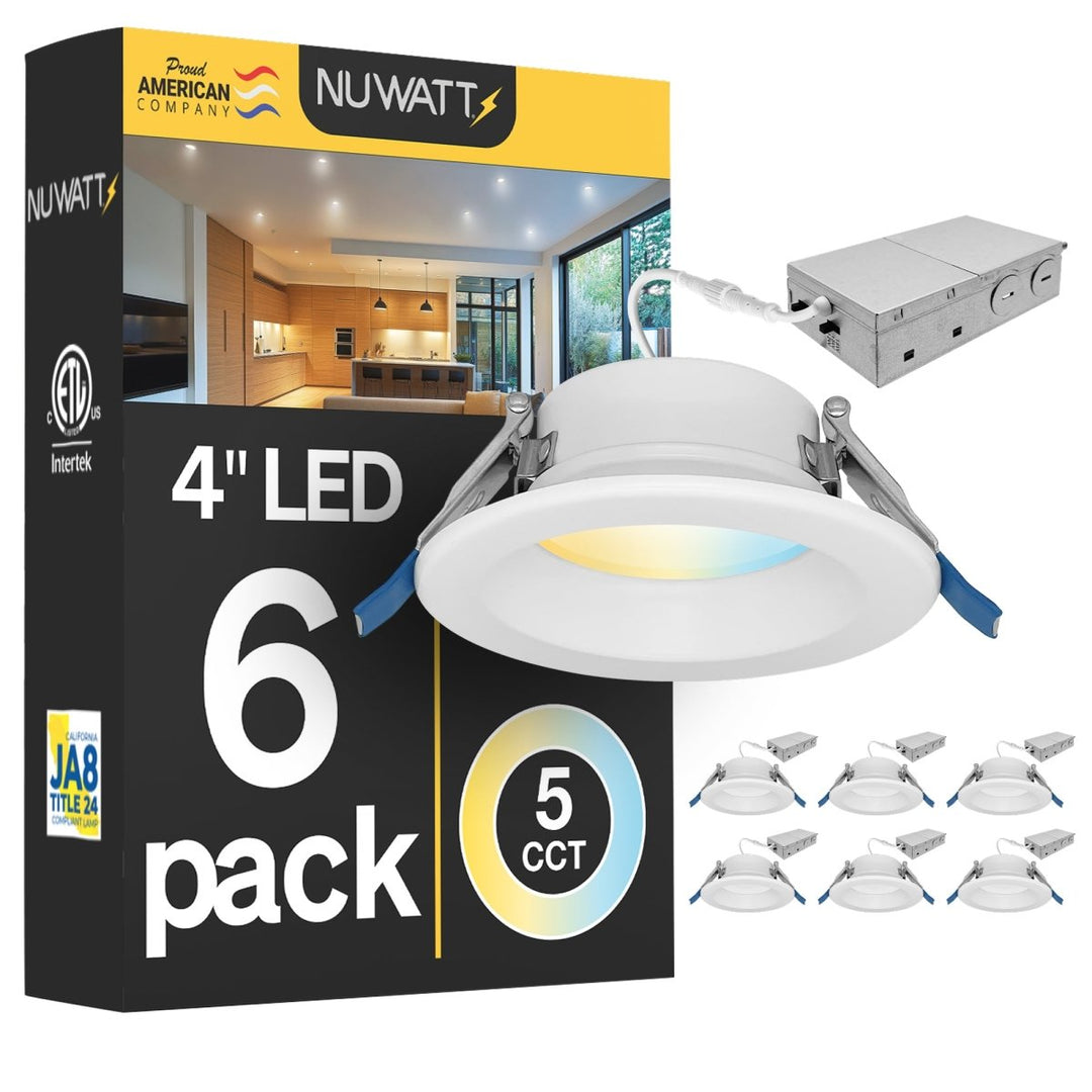 4" Inch Canless Regressed LED Recessed Lighting - Wet Rated - 5CCT 2700K-5000K - 750LM