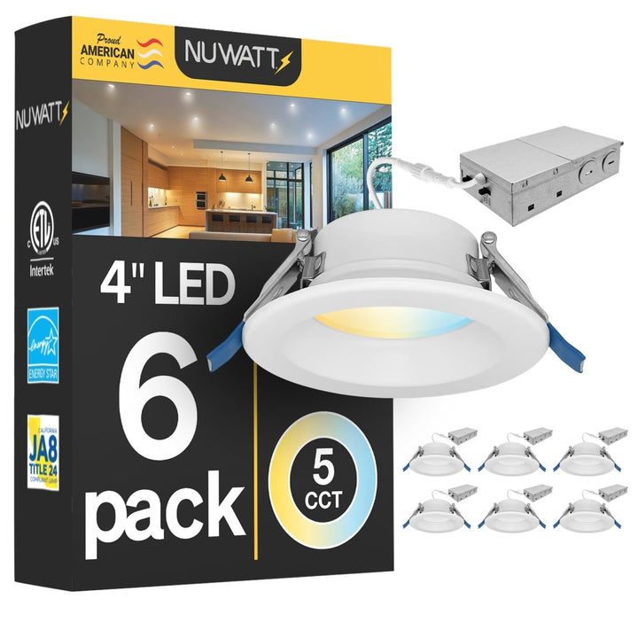 4" Inch Canless Regressed LED Recessed Lighting - Wet Rated - 5CCT 2700K-5000K - 750LM