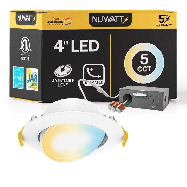 4" Inch Gimbal Recessed Light for Sloped Ceiling Canless LED Lighting - Damp Rated - 5CCT 2700K-5000K - 630LM