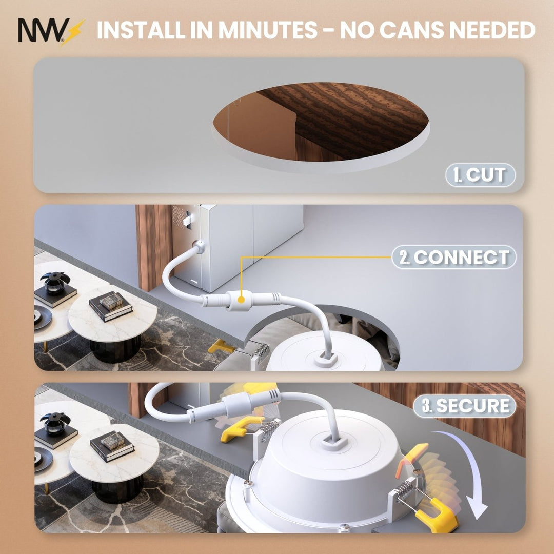 4" Inch Gimbal Recessed Light for Sloped Ceiling Canless LED Lighting - Damp Rated - 5CCT 2700K-5000K - 630LM