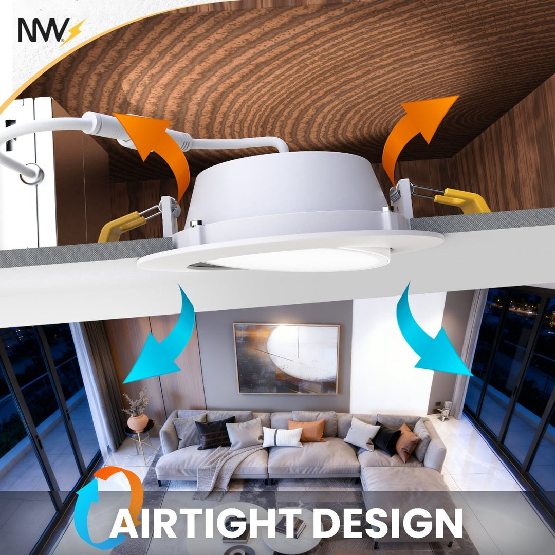 4" Inch Gimbal Recessed Light for Sloped Ceiling Canless LED Lighting - Damp Rated - 5CCT 2700K-5000K - 630LM