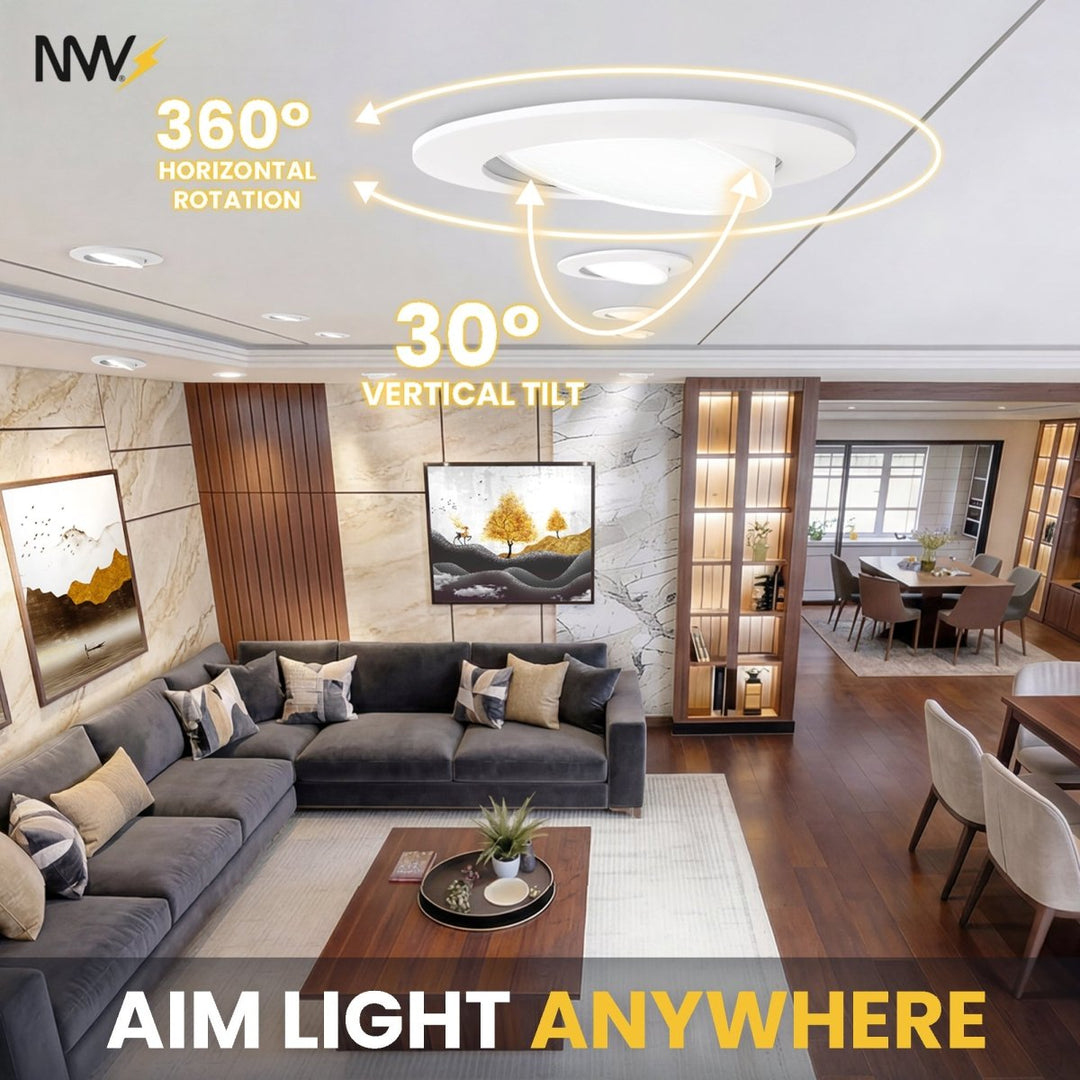 4" Inch Gimbal Recessed Light for Sloped Ceiling Canless LED Lighting - Damp Rated - 5CCT 2700K-5000K - 630LM