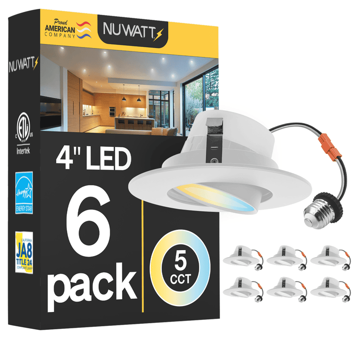 4 Inch LED Gimbal Recessed Lighting for Sloped Ceilings - 5CCT 2700-5000K - 750LM - CRI 90 Adjustable Can Lights - 10W - Wet Rated - Aluminum Housing