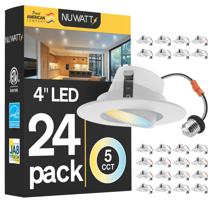 4 Inch LED Gimbal Recessed Lighting for Sloped Ceilings - 5CCT 2700-5000K - 750LM - CRI 90 Adjustable Can Lights - 10W - Wet Rated - Aluminum Housing