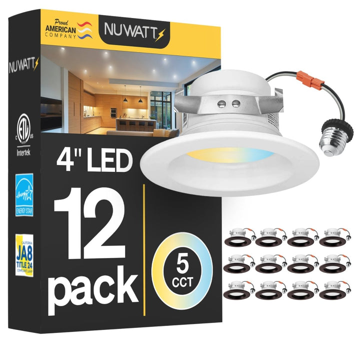 4" Inch Retrofit LED Recessed Can Lights - Wet Rated - 5CCT 2700K-5000K - 680LM