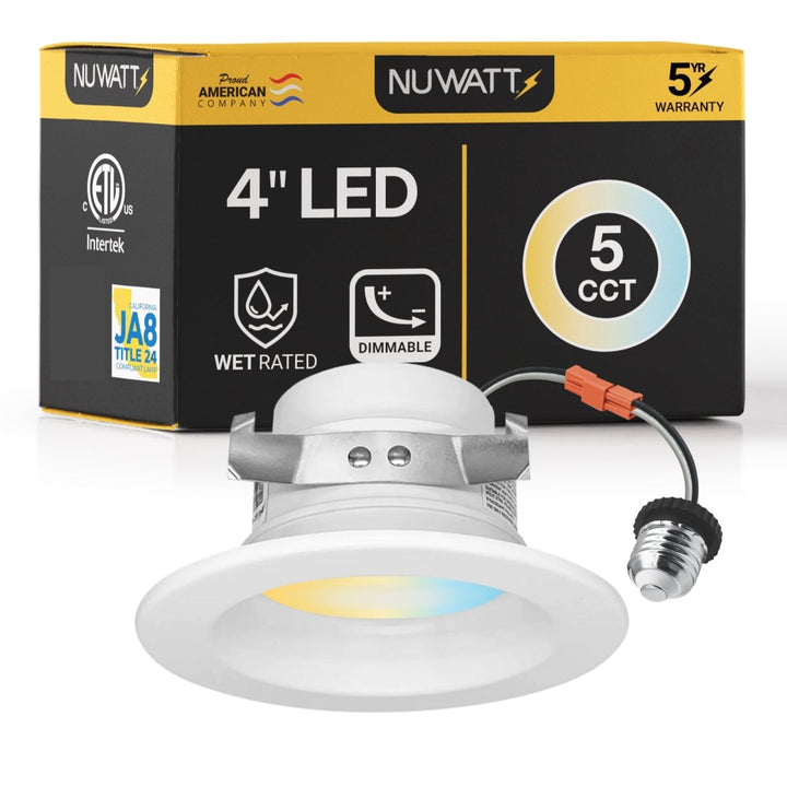 4" Inch Retrofit LED Recessed Can Lights - Wet Rated - 5CCT 2700K-5000K - 680LM
