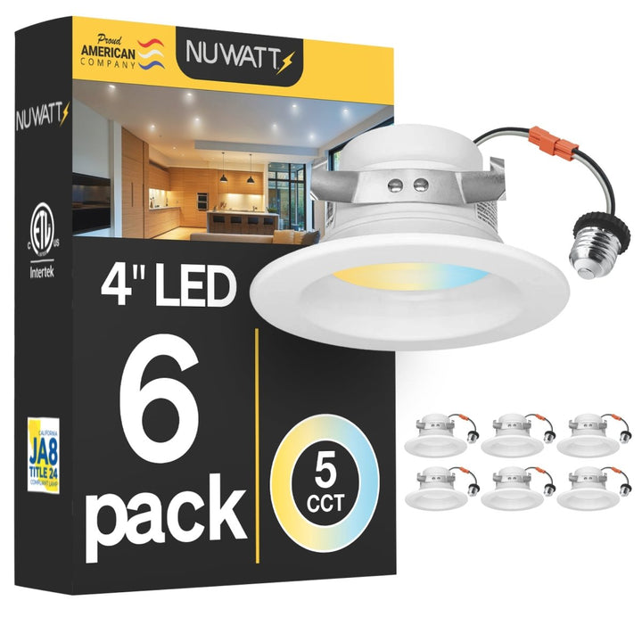 4" Inch Retrofit LED Recessed Can Lights - Wet Rated - 5CCT 2700K-5000K - 680LM