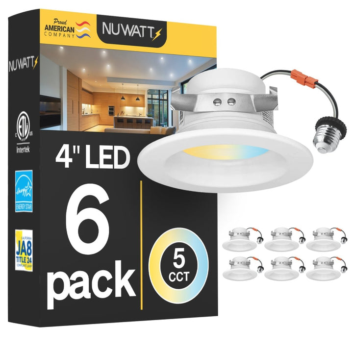 4" Inch Retrofit LED Recessed Can Lights - Wet Rated - 5CCT 2700K-5000K - 680LM