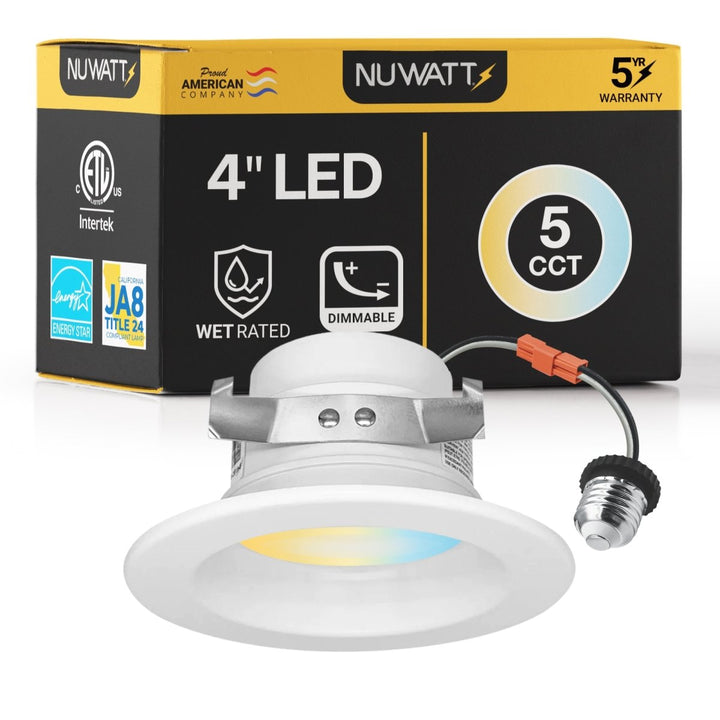 4" Inch Retrofit LED Recessed Can Lights - Wet Rated - 5CCT 2700K-5000K - 680LM