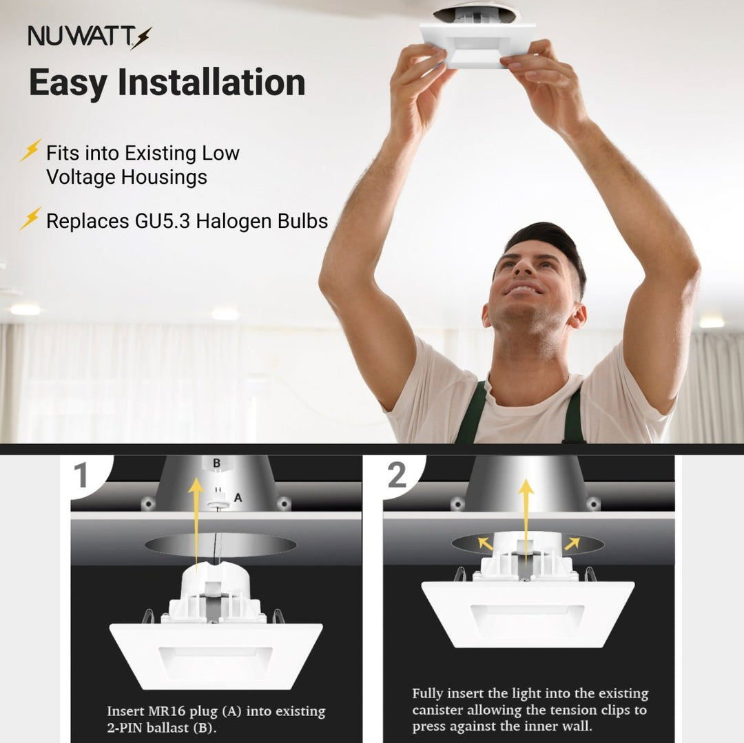 4" Inch Square MR16 LED Retrofit 12v Recessed Downlights - 5CCT 2700K-5000K - 660LM - GU5.3 Base