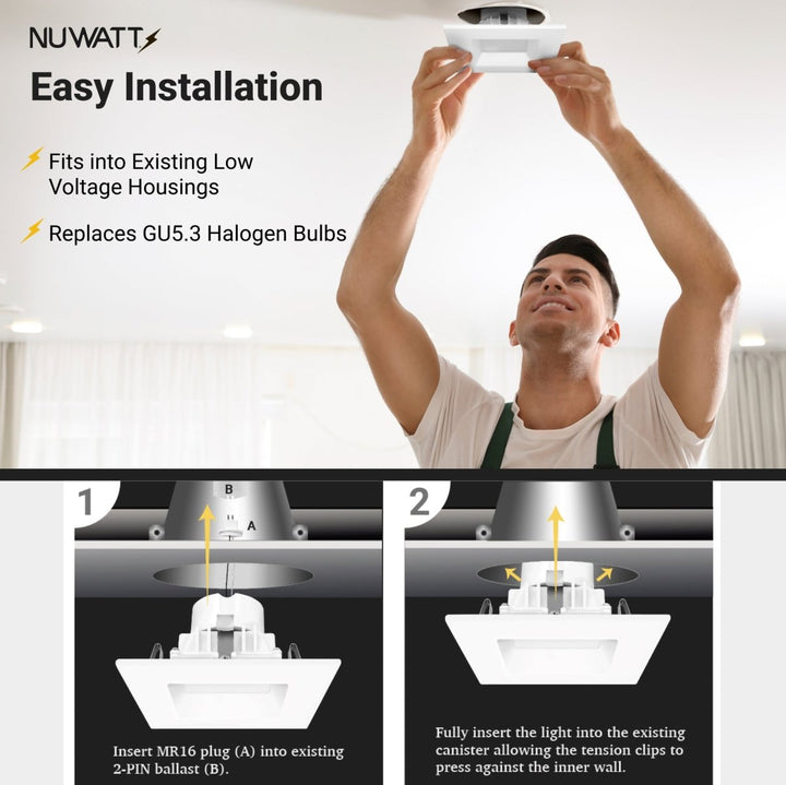 4" Inch Square MR16 LED Retrofit 12v Recessed Downlights - 5CCT 2700K-5000K - 660LM - GU5.3 Base