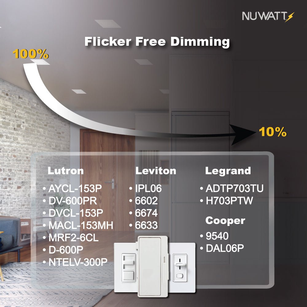4" Inch Square Canless Recessed Lighting Slim LED Wafer Lights - Wet Rated - 5CCT 2700K-5000K - 630LM
